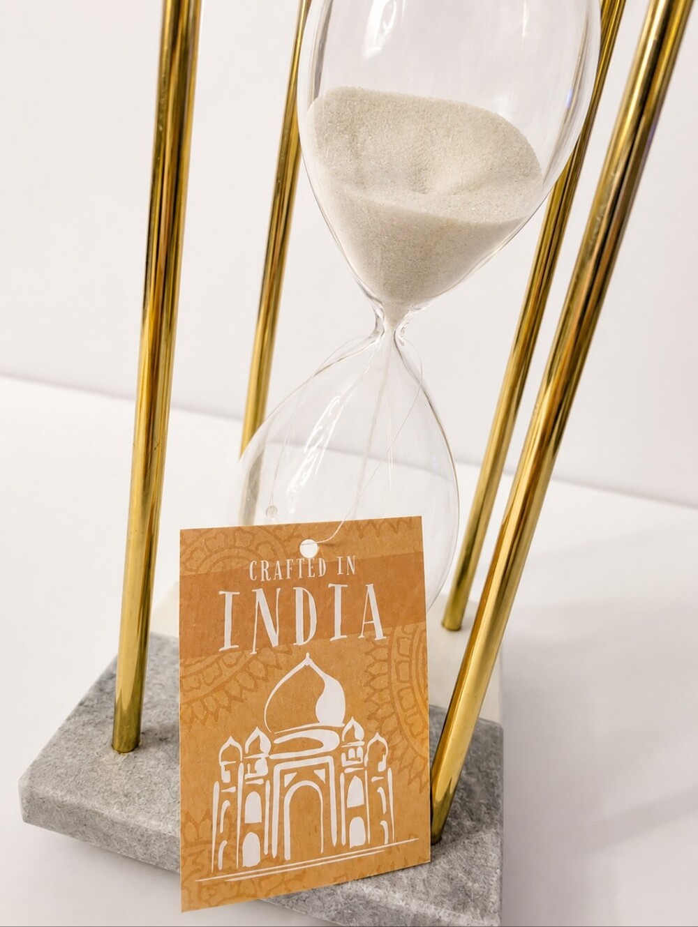 NWT India By Ink Two Tone Gold Marble Hourglass Sand Timer Decor Sz 9" H - Picture 2 of 8